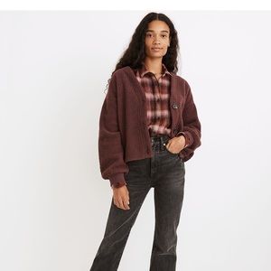 Madewell (re)sourced fleece crop cardigan dark fig size m